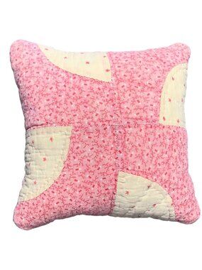 Vintage Handmade Pink & Cream Patchwork Pillow - 7" x 7" Cottage Style